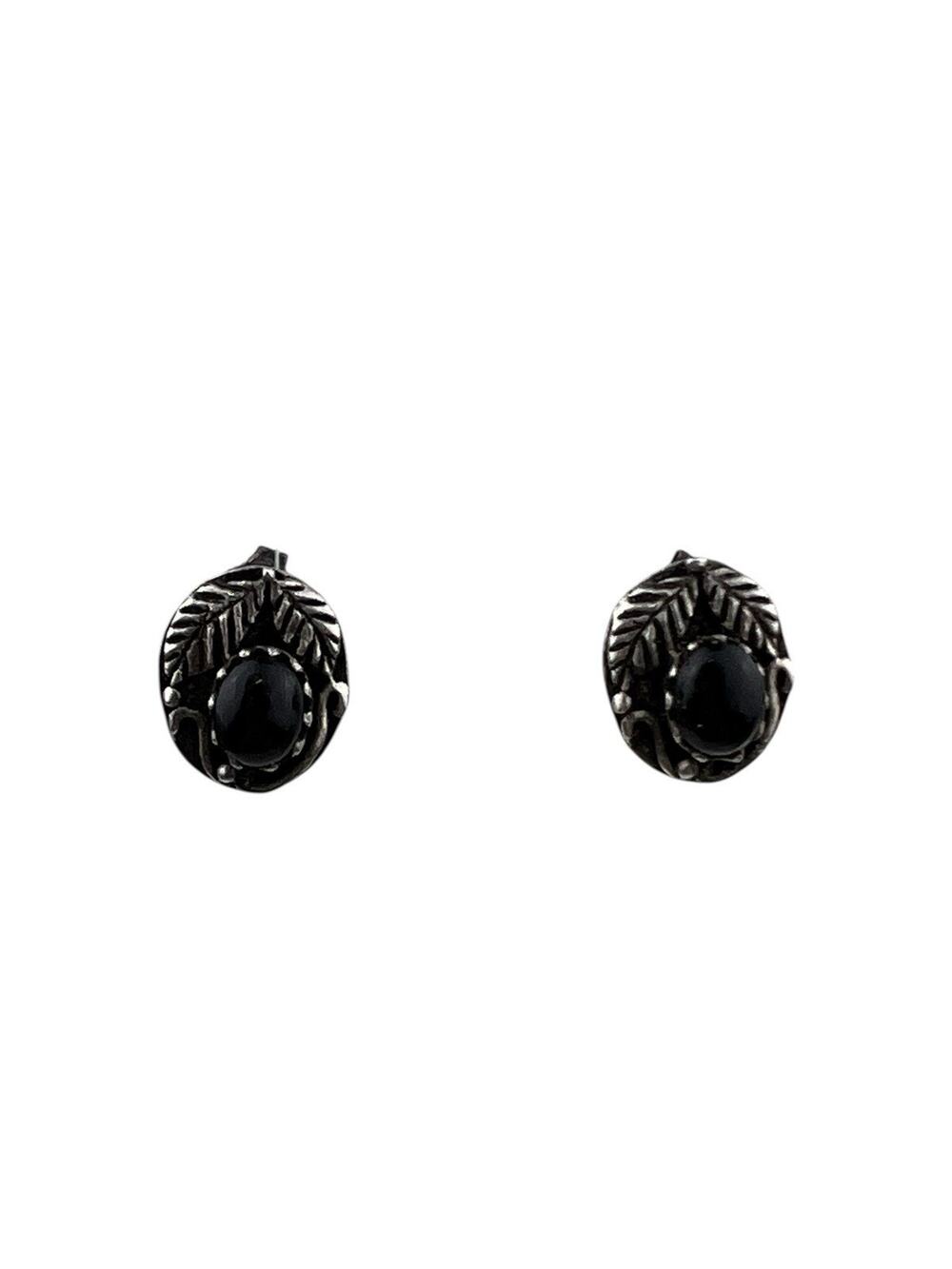 RINC Onyx Sterling Silver Pierced Earrings Stud Southwest Style Feathers